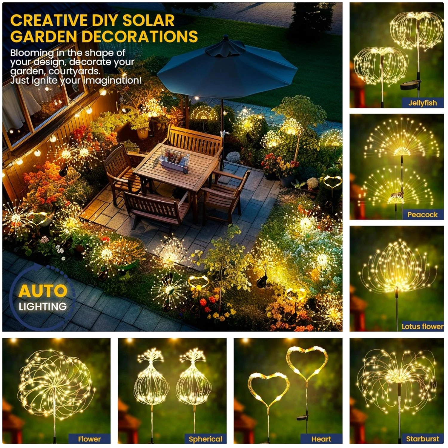 2-Pack Solar Fairy Lights - Garden Decor Firework Warm White