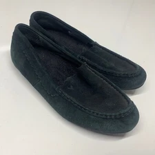 Vionic Women Mckenzie Moccasin Black Suede Flat Heel Orthotic Shoe Size 9.5