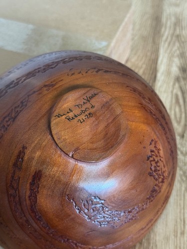 Hawaii / California - Curly Redwood Bowl Signed by Neal DeVore Exquisite! Rare! - Picture 3 of 10