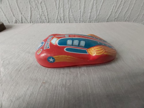 VINTAGE RETRO ROCKET RACER CAR TINPLATE FRICTION TOY SCHYLLING TOY - Picture 3 of 10