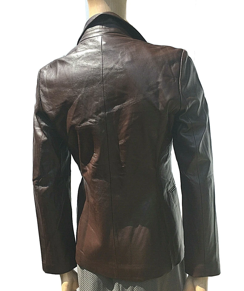 Brown Leather Blazer Jacket Long Sleeve First Avenue Women's Size S - Image 4 of 4