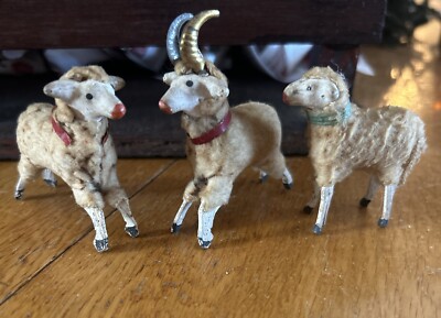 SET OF 3 WOOLY 1940 GERMAN PUTZ SHEEP FIGURES WITH STICK LEGS | eBay