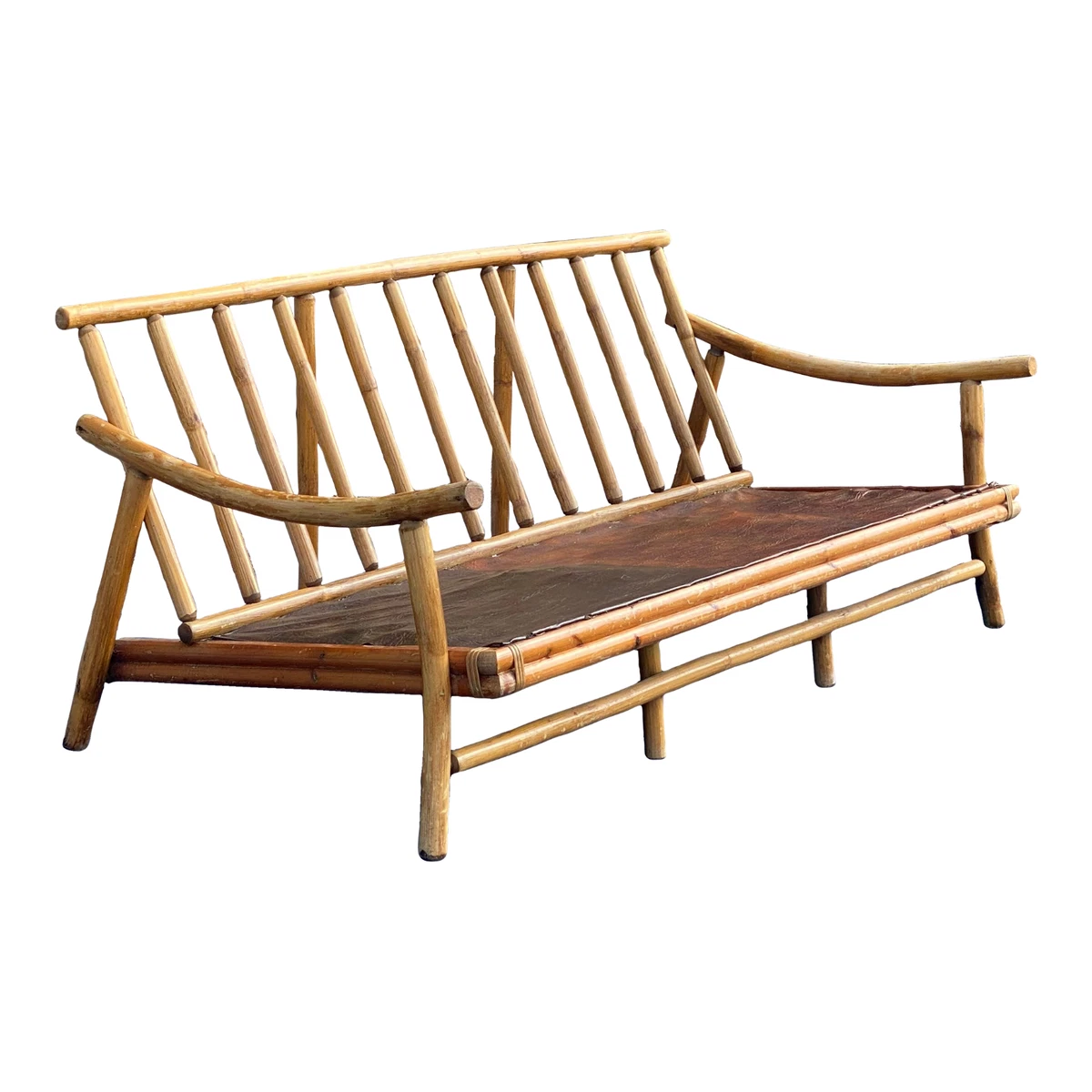 Vintage Mid Century Modern Boho Bamboo Rattan Sofa Frame John