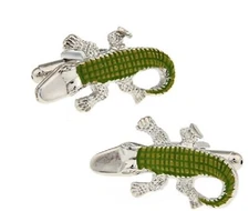 Alligator Gator Green Pair Cufflinks in a Presentation Gift Box & Polishing C...