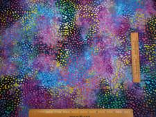 Batik Fabric By Half-Yard Yellow Aqua Pink Dot on Purple Blue Premium Cotton 44