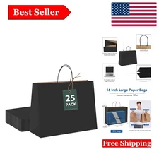 Durable 16x6x12 Black Kraft Bags with Handles - 25 Pack for Small Businesses