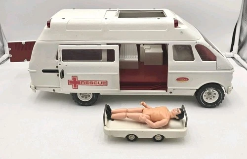VINTAGE TONKA AMBULANCE WITH  DOCTOR FIGURE & GURNEY