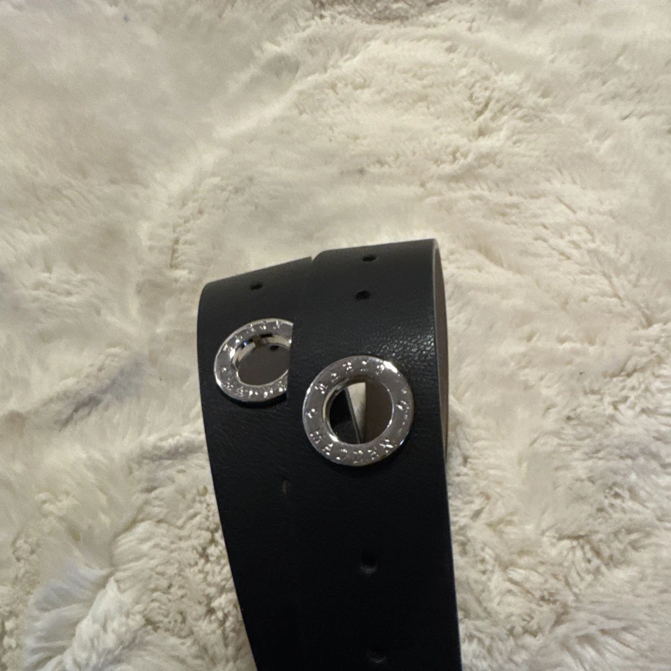 STEVE MADDEN 1.25" Black Vegan Leather Belt With Silvertone Open Round Hardware - Image 2 of 4