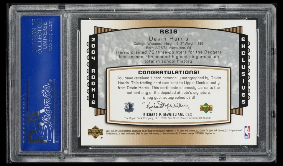 DEVIN HARRIS 2004-05 SP Jogo Usado Novato Autógrafos 046/100 PSA 10 Estado Perfeito - Imagem 2 de 2