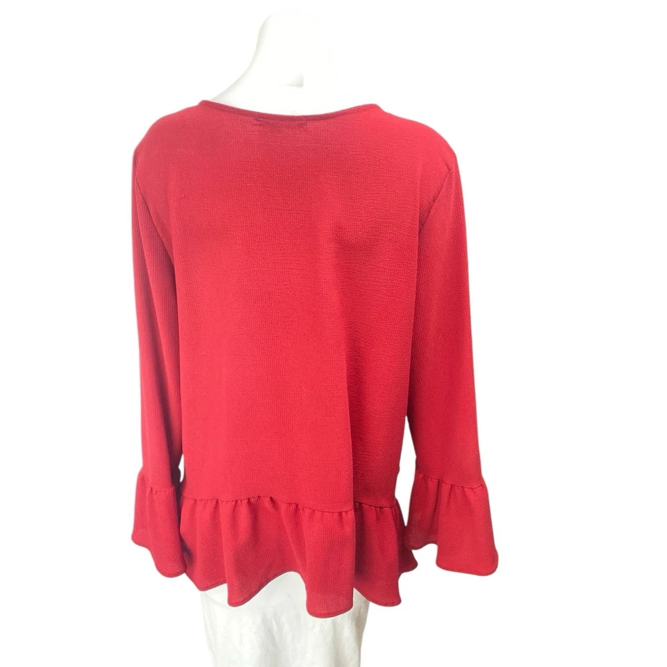 Suéter Top Gibson Para Mujer Rojo Manga Larga Campana Tejido Volantes Cuello Redondo Talla L Foto 2 de 4