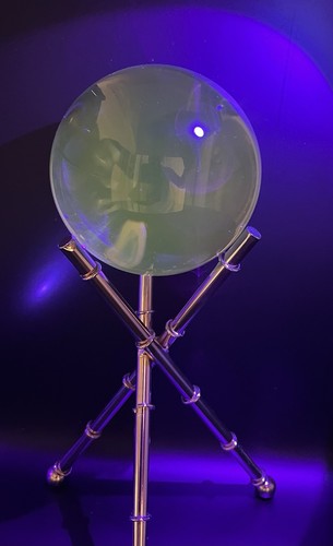 VTG Crystal Clear Orb Ball w/Gold bamboo tripod base Hollywood regency Glow - Picture 2 of 8