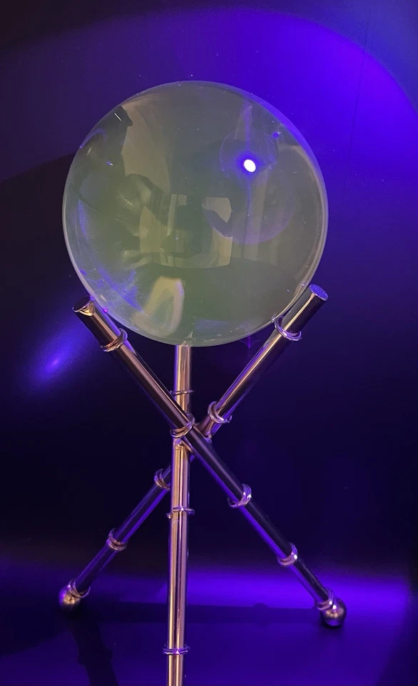 VTG Crystal Clear Orb Ball w/Gold bamboo tripod base Hollywood regency Glow - Image 2 of 4