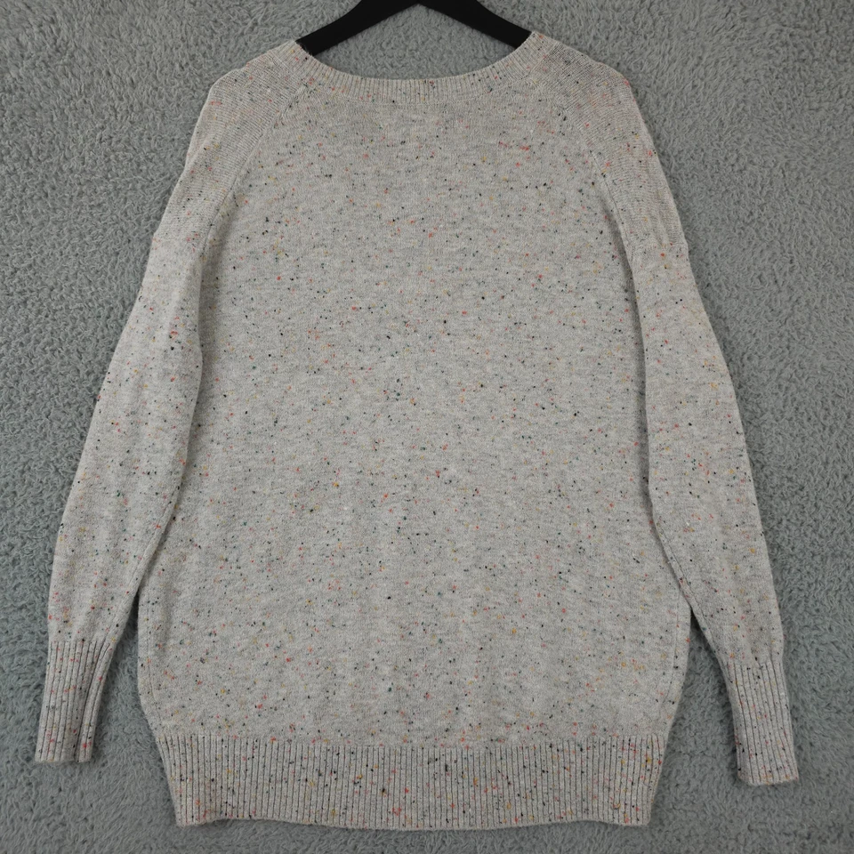 Suéter Ann Taylor LOFT Mujer Grande Gris Arco Iris Donegal Tejido Suave Túnica Cuello en V Foto 2 de 4