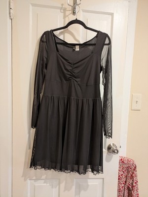 Divided H&M Black Mesh Skater Dress Size L