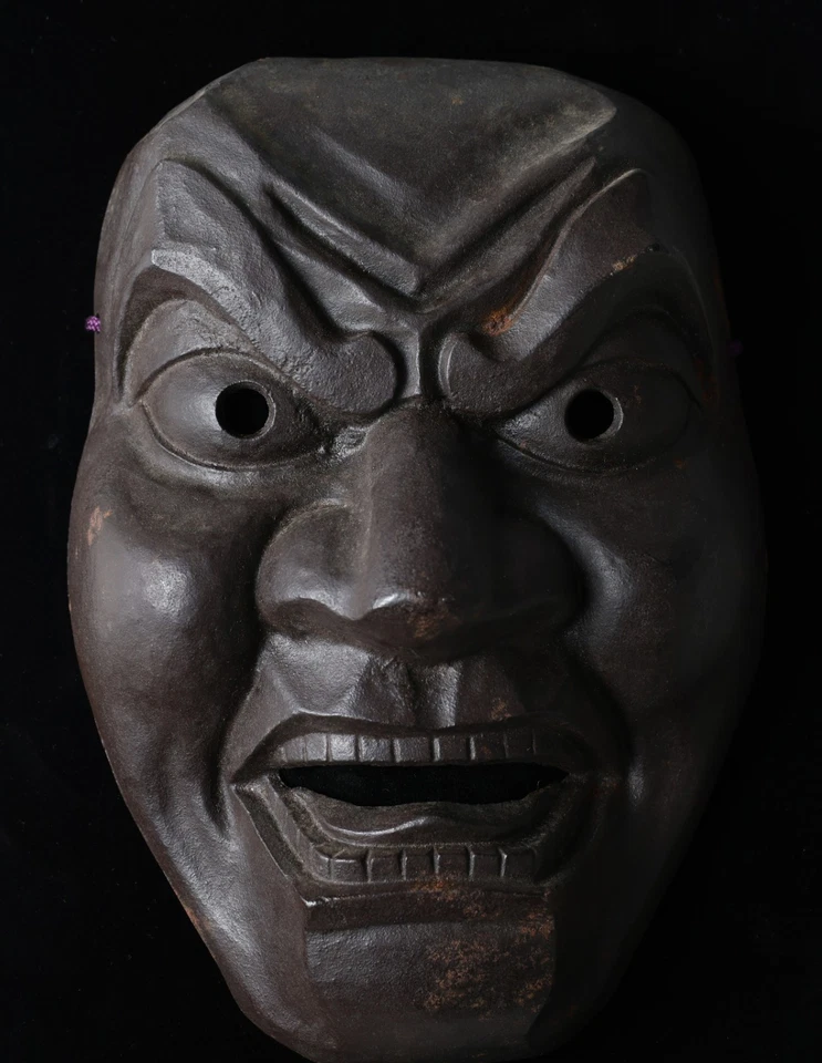 Beautiful Old Vintage Japanese Bronze Buddhism Nio MASK 仁王 with a wooden box - Image 3 of 4