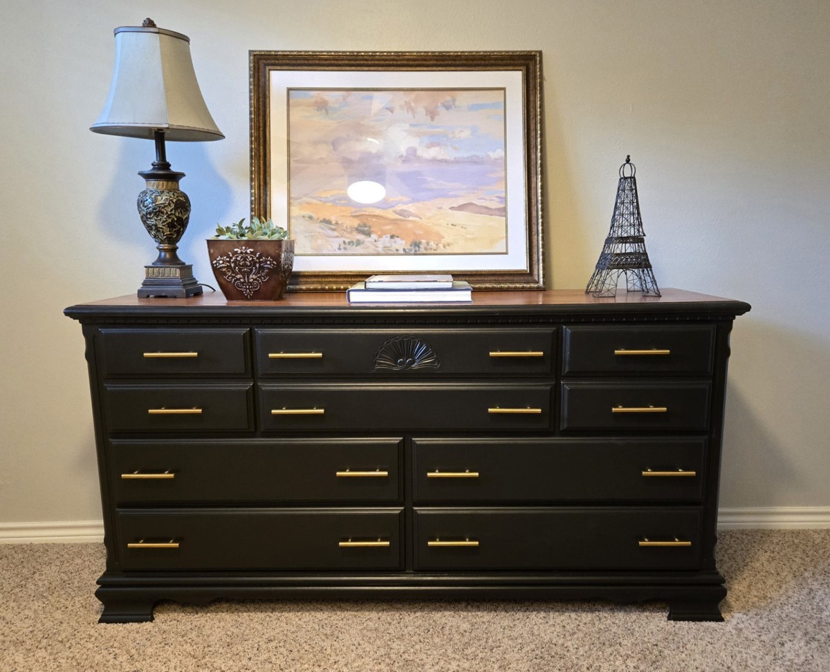 Modern Black Statement Dresser | Solid Wood | Fully Refinished