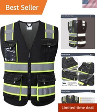 Safety Vest for Men Women Hi Vis Reflective Vest JK220 Black 5XL ANSI Stand...
