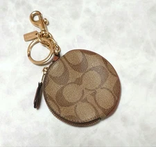 Good Condition COACH Coin Case Coin Pouch Round Brown Coin Purse