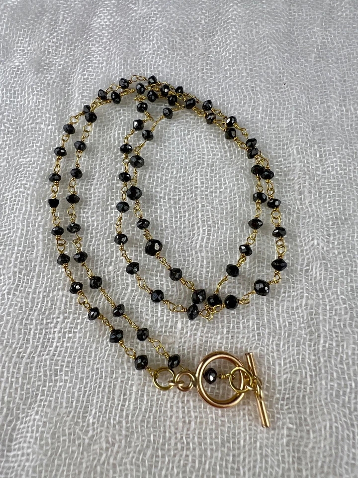 Vintage Natural Faceted Black Diamond 18K Wire Wrapped Bead Necklace 18" - Image 4 of 4