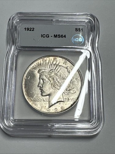 1922 Peace Dollar MS64 ICG Slabbed Silver Bullion Oz Ounce Cartwheel  US Coinage