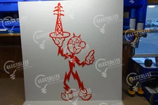 Reddy Kilowatt HOLDING ELECTRIC TOWER DIE CUT STEEL ENAMEL SIGN HUGE 47" X 22"