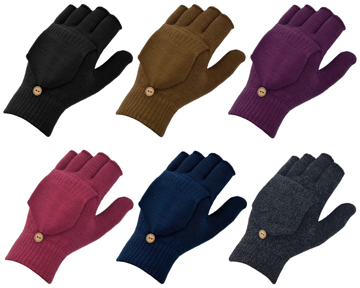 Ladies Womans Fingerless Capped Half Gloves Winter Warm Shooting Mittens  In