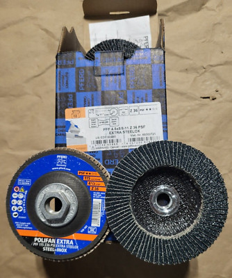 X10 PFERD 60485 4-1/2'' x 5/8-11 POLIFAN Flap Disc - Flat PSF-EXTRA Zirconia 36G