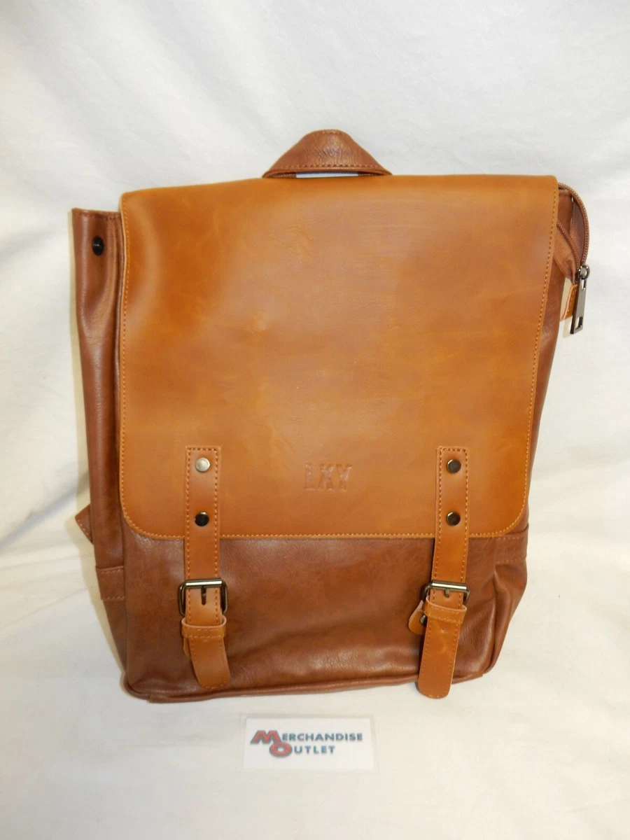 LXY Vegan Leather Backpack Vintage Laptop Bookbag for Women Men Brown