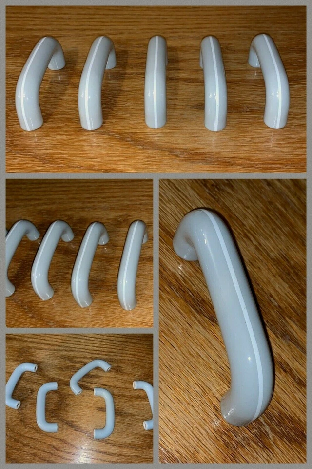 Tiradores de cajón de arco de barra gris cerámica de 5 asas rayas blancas vintage Foto 2 de 4