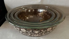 3  NESTING PYREX CORNING FRIENDSHIP BOWLS 322, 323, AND 325 SMOKE BROWN COLOR