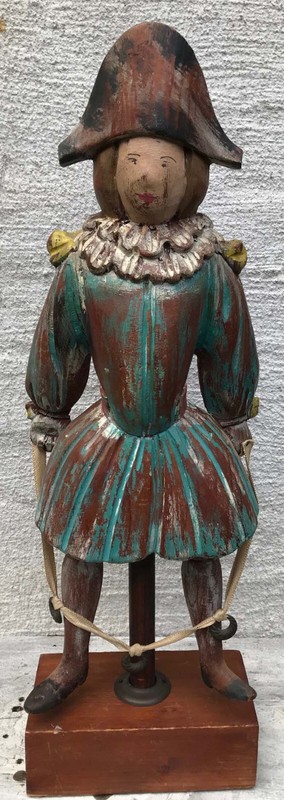 Vintage Italian Carved Wood Hand Painted Medieval Court Jester Figure Stand 18"
