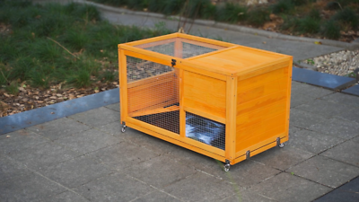 36inches Wood Rabbit Hutch Small Bunny Cage W/ Removable Tray&Roof