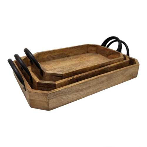 Wooden Trays with Handle Serving tray Breakfast Tray Rectangle Set of 3 or S,M&L - Picture 1 of 14