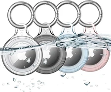 4 Pack Waterproof Airtag Holder Keychain Hard PC Cover Clear/Black/Blue/Red