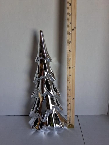 Yankee Candle Silver Ceramic Christmas Tree Tea Light Candle Luminary image 3