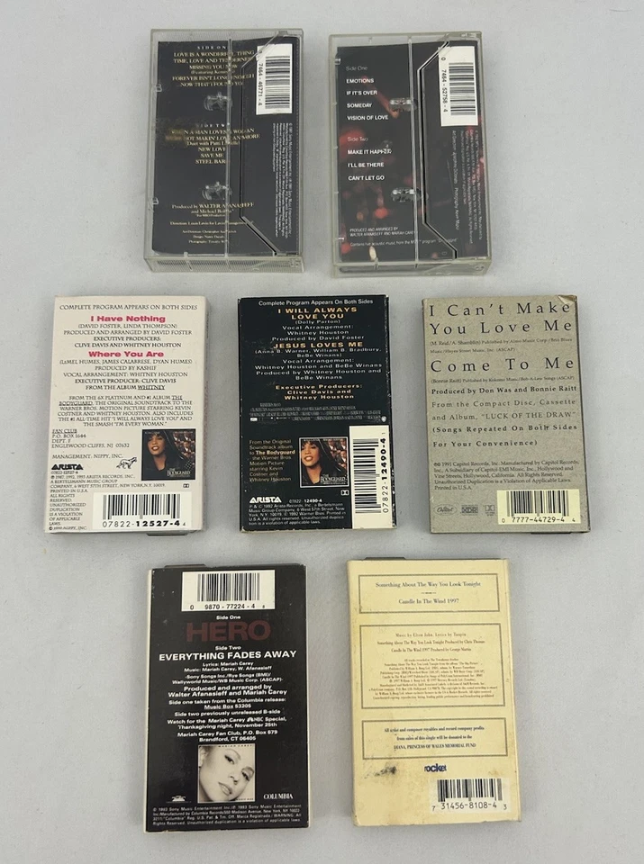 Lot Of 7 Pop Rock Slip Case Cassette Singles Mariah Whitney Bonnie Elton READ - Image 2 of 4