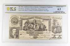 1861 $20 Confederate States Of America CT 20/141 Choice Unc 63 PCGS *4386