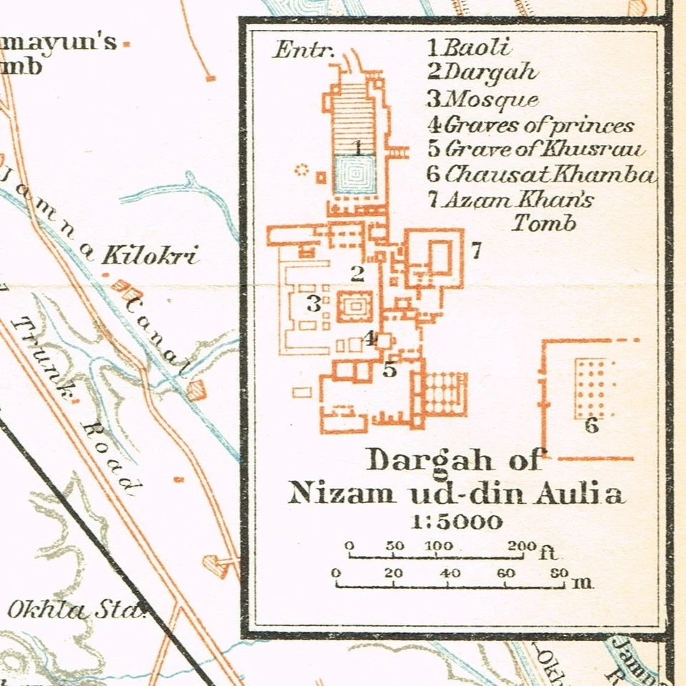 DEHLI & more 1914 INDIA MAPA ORIGINAL ANTIGUO PLANO DE LA CIUDAD Foto 2 de 4
