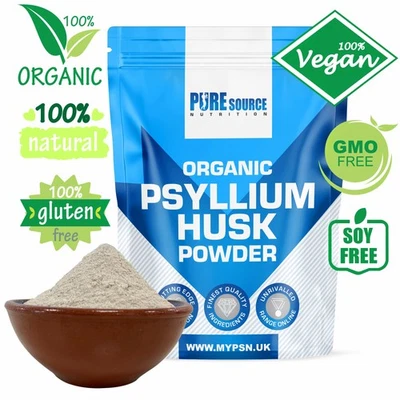 PURE SOURCE NUTRITION Organic Psyllium Husk Powder 100% PURE Fine Milled Easy To Blend Soluble Fibre