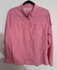 World Wide Sportsman Women Large Fishing Shirt Coral Pink L/S Button Up Roll Tab