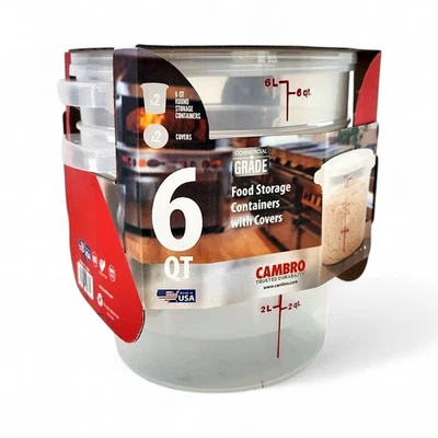 Cambro Round Translucent Food Storage Container with Lids 6 QT - 2 Pack