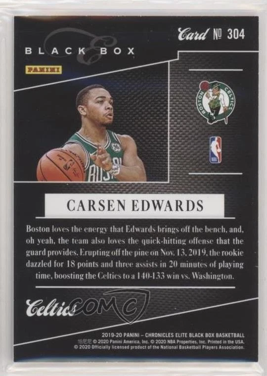 2019-20 Panini Chronicles Elite Black Box Blue /99 Carsen Edwards #304 Rookie RC - Image 2 of 2