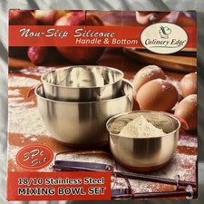 3-Pc Stainless Steel Mixing Bowl Set Nonskid Silicone Bottom  Handle