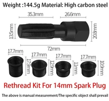 14mm Spark Plug Cylinder Head Rethread Kit Tap Reamer Thread Inserts Repair Tool