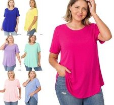 1X 2X 3X Plus Women Round Neck Short Sleeve Rayon Top Relaxed Loose Fit T Shirt