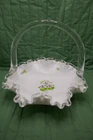 Vintage Fenton Milk Glass Silver Crest Violets in the Snow Basket 6.5" - Signed