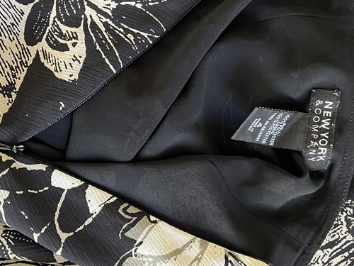 New York & Company Skirt Womens Size 4 Black & Cream Floral Straight Ruffles - Imagen 7 de 9