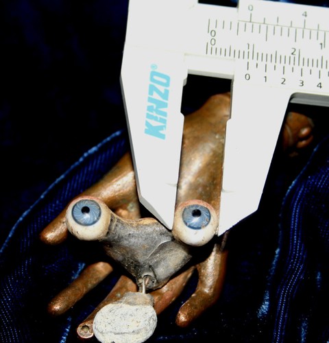 Antique small blue Glass Doll Eyes on rocker rack c 1 3/16" 31 mm Ø 3/8" - 9mm - Picture 2 of 3