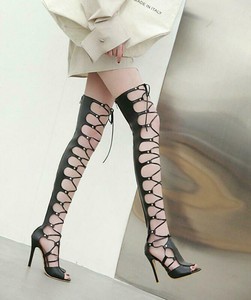 knee lace up heels