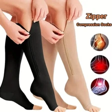 Zipper Compression Socks Support Graduated Stockings 20-30mmHg for Men Women